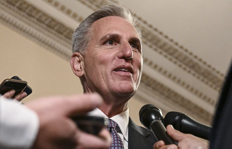 House Speaker Kevin McCarthy, (R-Calif.) speaks to reporters about the proposed debt limit bill, on Capitol Hill in Washington on Wednesday, May 31, 2023. (Kenny Holston/The New York Times) XNYT0232 XNYT0232