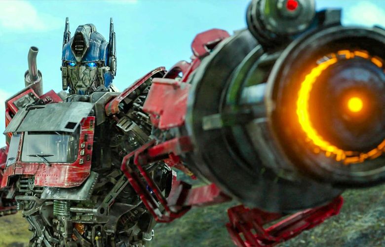 Optimus Prime, voiced by Peter Cullen, in a scene from “Transformers: Rise of the Beasts.” (Paramount Pictures via AP)
