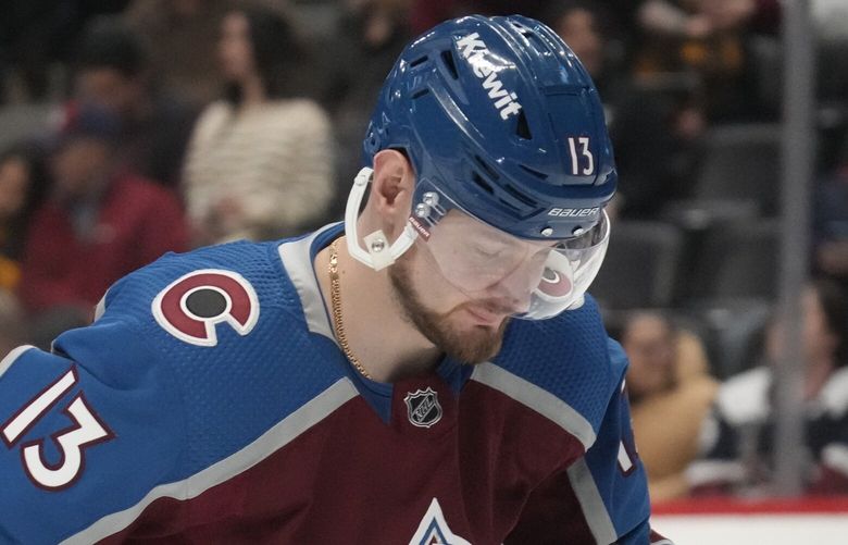 Colorado Avalanche right wing Valeri Nichushkin (13) in the second period of an NHL hockey game Wednesday, March 22, 2023, in Denver. (AP Photo/David Zalubowski)