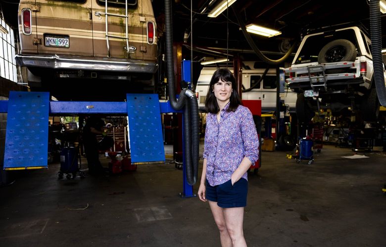 Marie Gluesenkamp Perez is photographed at her auto shop in Portland on Thursday, Aug. 11, 2022.