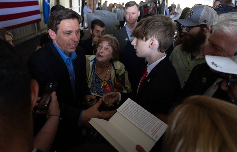 Florida Gov. Ron DeSantis (R) speaks with supporters June 2, 2023, at the Grove on Augusta, in Gilbert, S.C. MUST CREDIT: Photo for The Washington Post by Sam Wolfe.