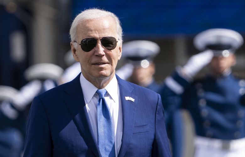 **EMBARGO: No electronic distribution, Web posting or street sales before 3 am. ET Sunday, June 4, 2023. No exceptions for any reasons. EMBARGO set by source.** President Joe Biden arrives before his commencement address at the United States Air Force Academy in El Paso County, Colorado, Thursday, June 1, 2023. Biden is asking voters to keep him in the White House until age 86, renewing attention to an issue that polls show troubles most Americans. (Doug Mills/The New York Times) XNYT0590 XNYT0590