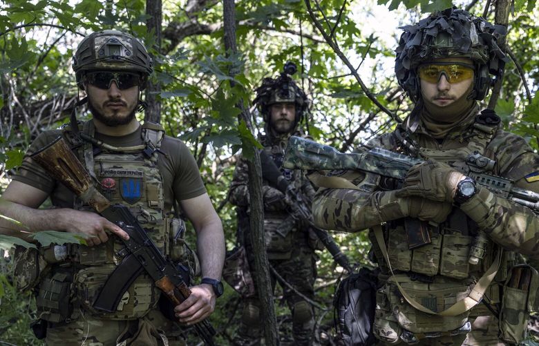 Ukrainian soldiers with the 47th Separate Mechanized Brigade at an undisclosed location in Ukraine in May 2023. MUST CREDIT: Photo for The Washington Post by Heidi Levine