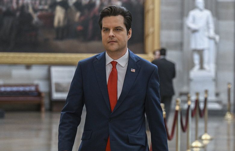 FILE — Rep. Matt Gaetz (R-Fla.) walks at the U.S. Capitol in Washington, on May 22, 2023. A group of hard-line Republicans hijacked the House floor on Tuesday, June 6, 2023, grinding legislative business to a halt for several hours in a striking display of ire at Speaker Kevin McCarthy for making a deal with President Biden to suspend the debt limit and banding together with Democrats to muscle it to passage. (Kenny Holston/The New York Times) XNYT0932 XNYT0932