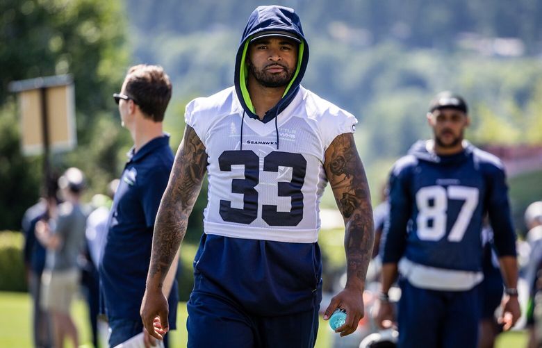 Seahawks Jamal Adams leaves the practice field Tuesday afternoon during minicamp at the Virginia Mason Athletic Center in Renton, Washington on June 6, 2023.
