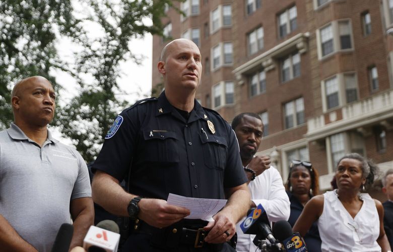 Richmond Interim Chief of Police Rick Edwards gives a news briefing about a shooting that happened at the Huguenot High School graduation, Tuesday, June 6, 2023, in Richmond, Va. (Margo Wagner/Richmond Times-Dispatch via AP) VARIT202 VARIT202