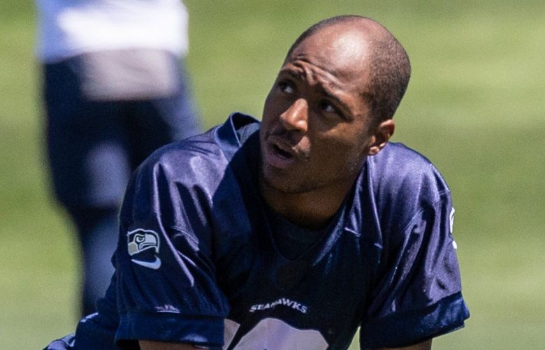 Seahawks Tyler Lockett Tuesday afternoon during minicamp at the Virginia Mason Athletic Center in Renton, Washington on June 6, 2023.