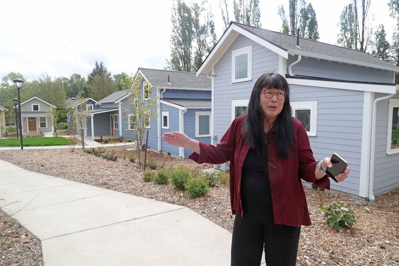 Sharon Lee, Executive Director, low income housing institute at their new Sand Point Cottages, just South of Magnuson Park.  (Greg Gilbert / The Seattle Times)