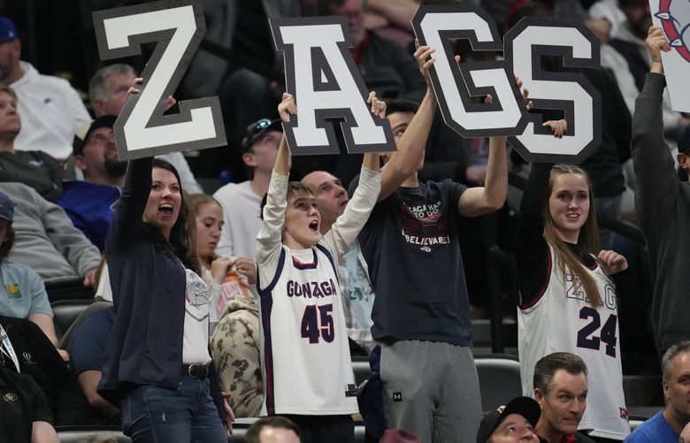 Gonzaga fans in the second half of a second-round college basketball game in the men’s NCAA Tournament Sunday, March 19, 2023, in Denver. (AP Photo/David Zalubowski)