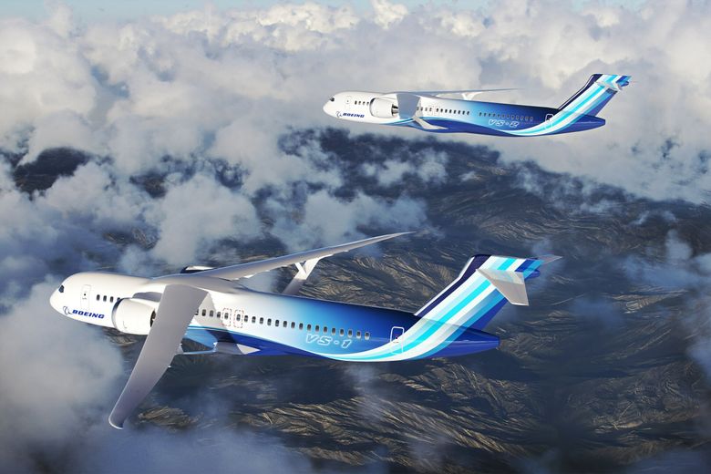 An illustration of the Transonic Truss-Braced Wing airplane design that NASA and Boeing are developing to substantially reduce fuel consumption. Boeing is developing a full-scale model for flight test and CEO Dave Calhoun said it could be ready to feature on Boeing’s next all-new airplane in the mid-2030s. (Courtesy of Boeing)