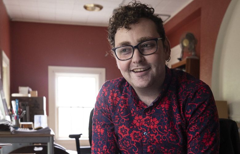 Monday, June 14, 2021.   A.V. Eichenbaum is the new editor of the Seattle Gay News.  He’s photographed in there offices in Seattle.   217378