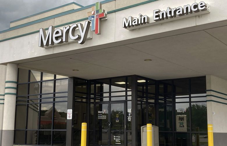 Front entrance of Mercy Hospital in Cassville, Mo, is shown on June 11, 2023.  This was  one of two hospitals in southwest Missouri where Dr. John Forsyth worked before he disappeared on May 21. His body, with an apparent gunshot wound, was found nine days later in a lake in northwest Arkansas. (AP Photo/Margaret Stafford) RPMS102 RPMS102