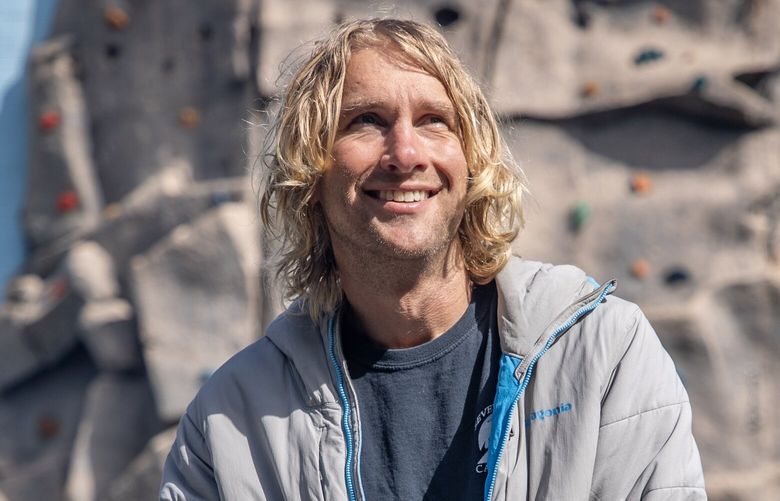 Travis VanOverbeke Thursday, June 15, 2023, at Mountaineers Wall in Magnuson Park in Seattle. VanOverbeke recently completed the Seven Summits, scaling every continent’s tallest peak, concluding with Mt. Everest in late June. It took him six weeks to complete the ascent of Mt. Everest.