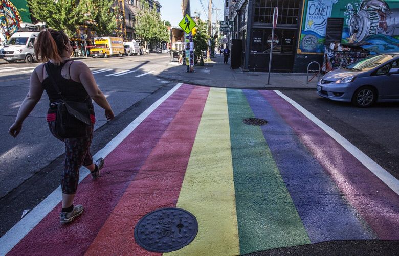 As Pride Week in Seattle gets underway, Mayor Murray unveiled newly painted rainbow-colored crosswalks on Capitol Hill at the intersection of 10th and Pike St.