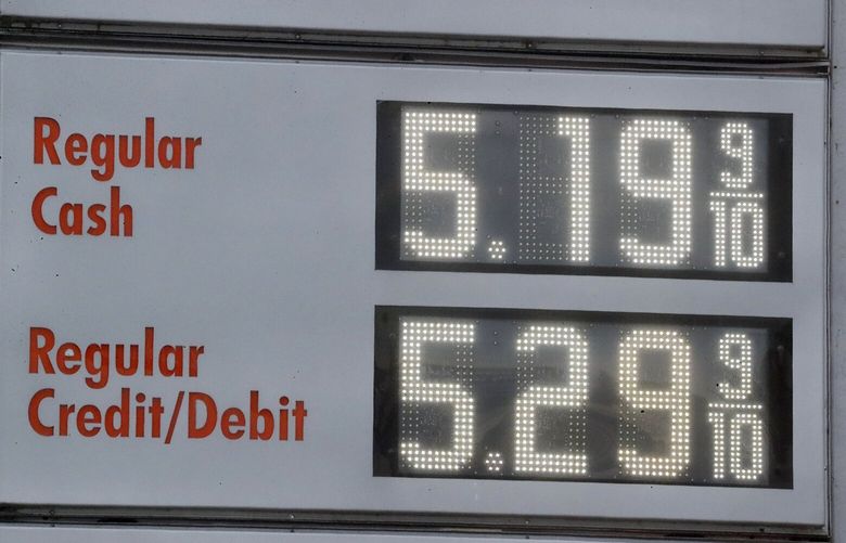 Gas prices on the west coast are the highest in the nation. This station is in Factoria, June 21, 2023. 224217