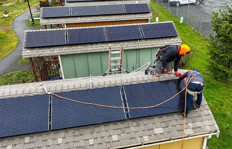 An award-winning 66 kW solar installation at Quixote Village, a community of 30 tiny homes in Olympia provided to formerly unhoused Olympia residents by the local nonprofit Quixote Communities. The Quixote Village solar project reduces the non-profit’s energy costs by more than $7,000 per year.