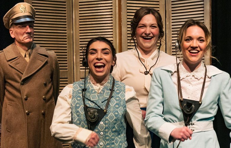 Jeff Church, Rebecca Cort, Jessica Ziegelbauer and Lauren Engstrom in “The Hello Girls” at Taproot Theatre.
