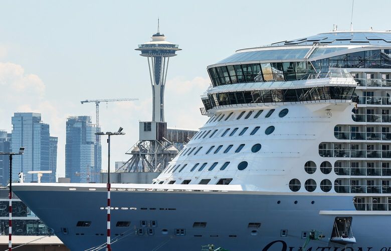 Cruises ships docked awaiting passengers at Pier 91 Friday morning in Seattle, Washington on June 23, 2023.