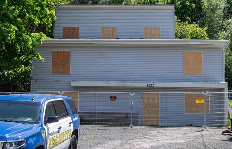 Four University of Idaho students were stabbed to death at the large, off-campus rental home on King Road in Moscow on Nov. 13, 2022, as seen here in May 2023. The university is moving forward with plans to demolish the structure. 83304725P