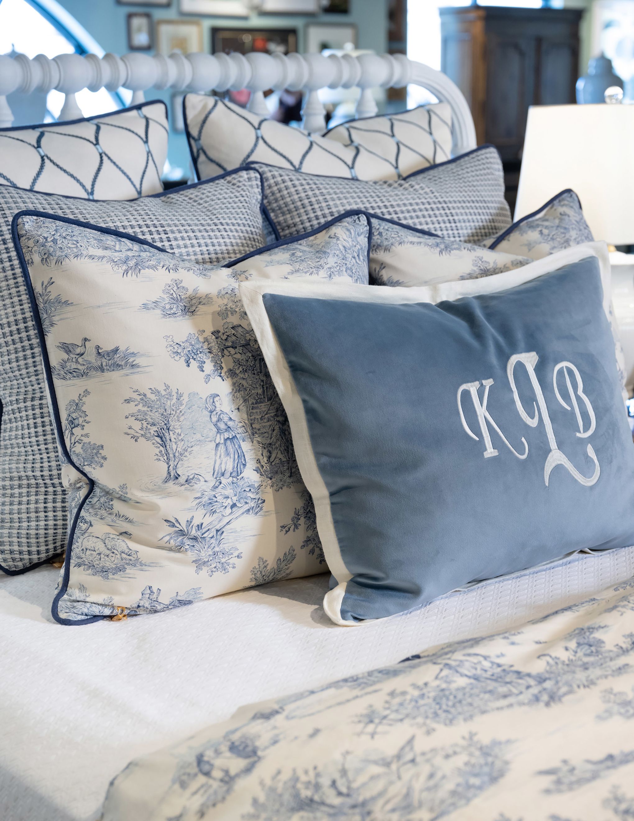Blue Toile Pillow Cover toile on Both Sides With Optional -  in 2023