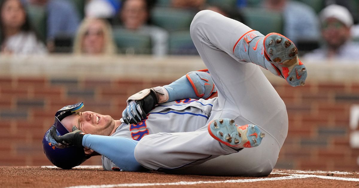 Mets’ Alonso hit by pitch on left wrist by 96 mph fastball, leaves game