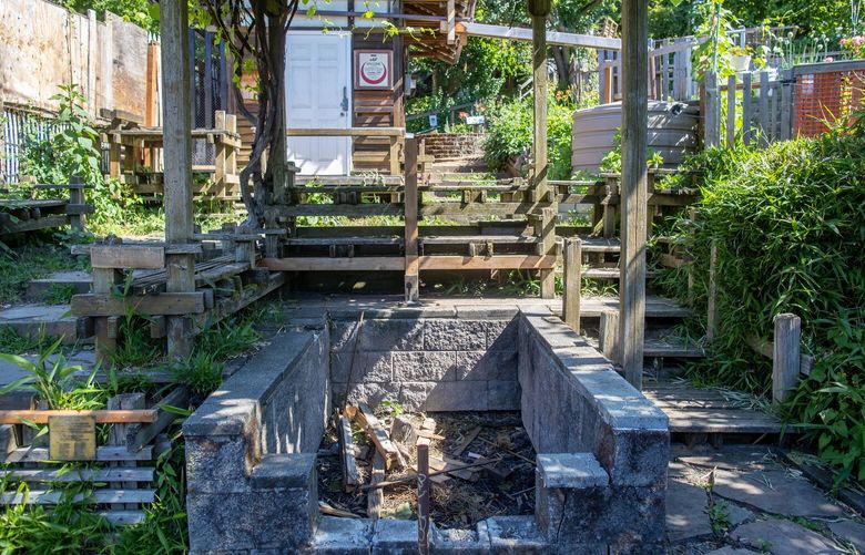 The roasting pit Saturday, July 1, 2023, at the Danny Woo Community Garden in Seattle.