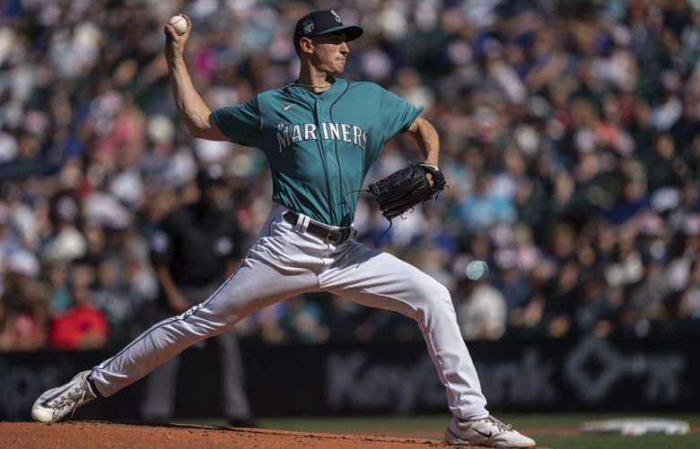 Seattle Mariners starter George Kirby delivers a pitch during the second inning of a baseball game against the Tampa Bay Rays, Saturday, July 1, 2023, in Seattle. (AP Photo/Stephen Brashear) WASG101 WASG101