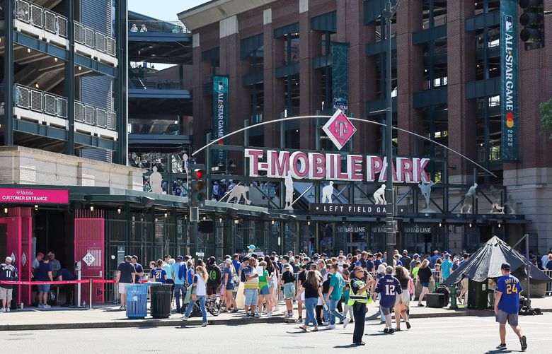 Thousands of fans will arrive at T-Mobile Park for several days of All-Star Game-related events. But as one WSDOT spokesperson said: Traffic-wise, “this is just another sold-out Mariners game.”  (Kevin Clark / The Seattle Times)