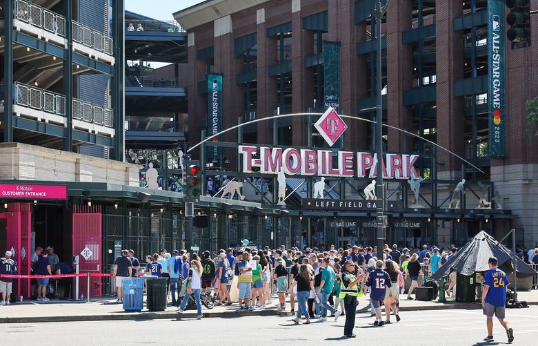 Thousands of fans will arrive at T-Mobile Park for several days of All-Star Game-related events. But as one WSDOT spokesperson said: Traffic-wise, “this is just another sold-out Mariners game.” (Kevin Clark / The Seattle Times)