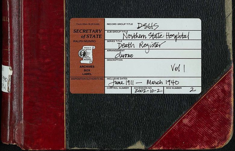 The cover of one volume of Northern State Hospital’s death register, covering June 1911 to March 1940. (Washington State Archives)