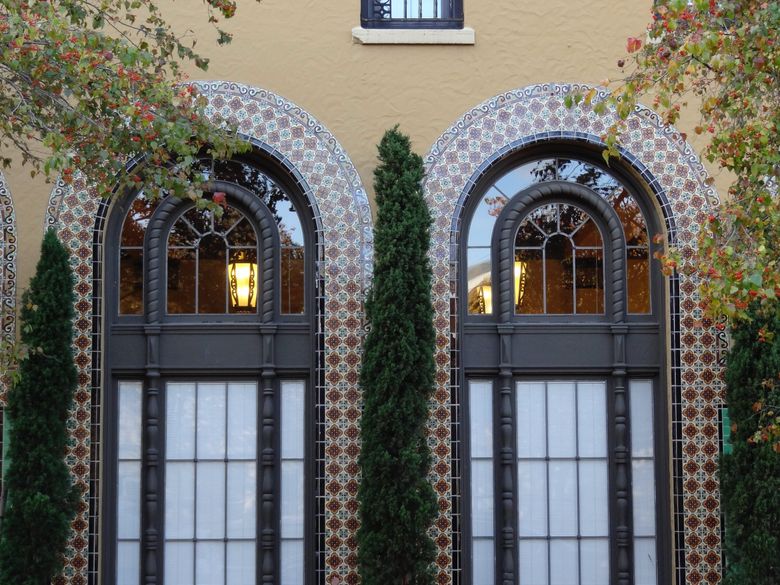 HOTEL PIEDMONT: Art tile from the Malibu Tile Company frames arched windows. (Lawrence Kreisman)