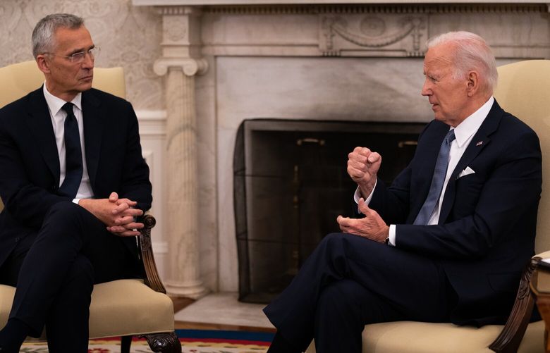 President Biden meets last month with NATO Secretary General Jens Stoltenberg in the Oval Office. MUST CREDIT: Photo for The Washington Post by Elizabeth Frantz.