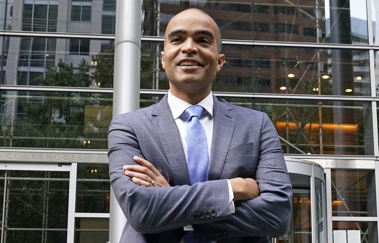 U.S. Attorney for Western Washington Nick Brown poses for a photo outside the U.S. Courthouse Tuesday, Oct. 19, 2021, in Seattle. (AP Photo/Elaine Thompson) OTK