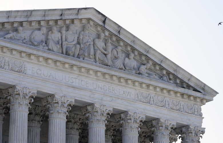 A bird flies past the Supreme Court on Capitol Hill in Washington, Tuesday, July 11, 2023. (AP Photo/Patrick Semansky) DCPS102 DCPS102