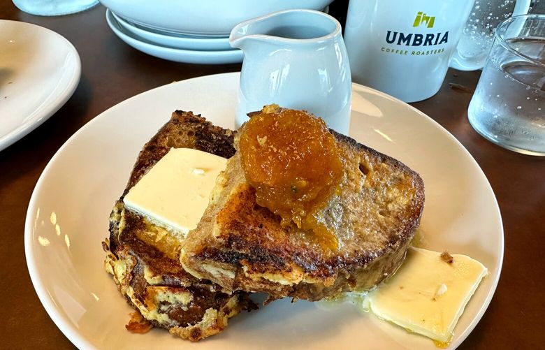French toast fans will love the thick, squishy slices of baked French toast, served with apricot compote, syrup and butter at the Coalman.