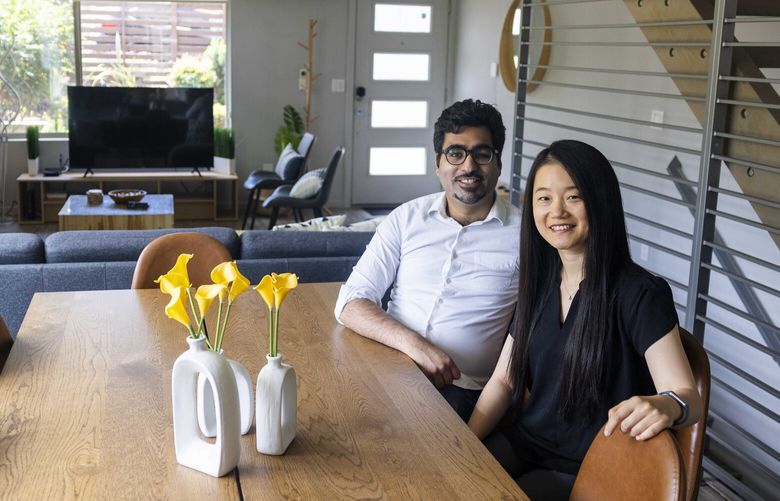 Sid Bahadur and Eva Xia are photographed in their Airbnb property in Madrona on July 12, 2023.