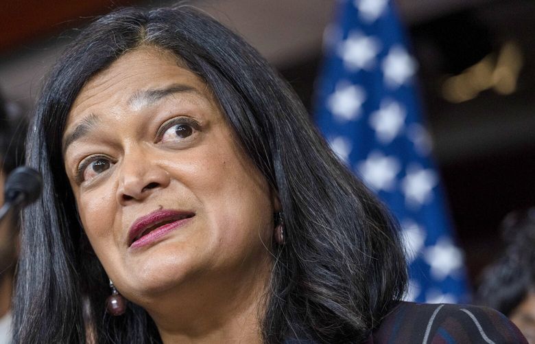 FILE – Congressional Progressive Caucus Chair Rep. Pramila Jayapal, D-Wash., right, next to Rep. Greg Casar, D-Texas, speaks about the threat of default during a news conference, Wednesday, May 24, 2023, on Capitol Hill in Washington. (AP Photo/Jacquelyn Martin, File) WX112