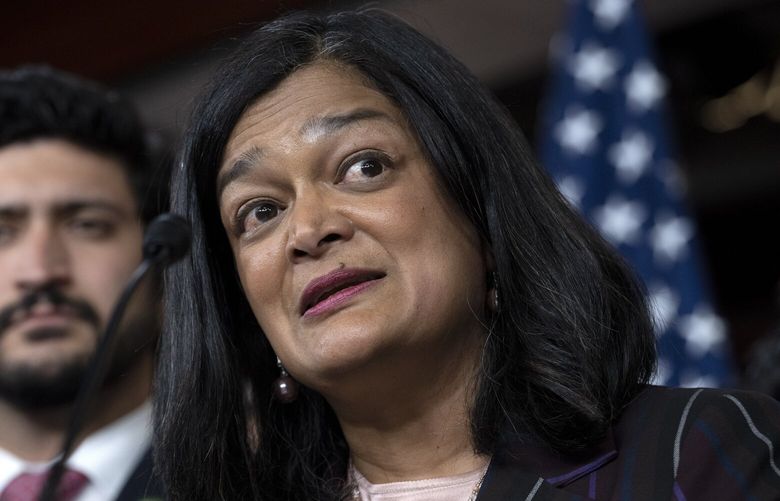 FILE – Congressional Progressive Caucus Chair Rep. Pramila Jayapal, D-Wash., right, next to Rep. Greg Casar, D-Texas, speaks about the threat of default during a news conference, Wednesday, May 24, 2023, on Capitol Hill in Washington. (AP Photo/Jacquelyn Martin, File)