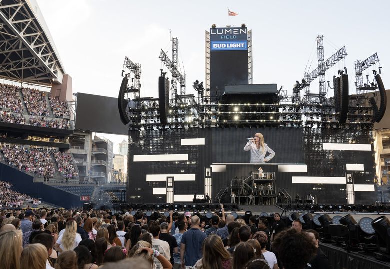 Swifties packed out Lumen Field Saturday night.  (Luke Johnson / The Seattle Times)