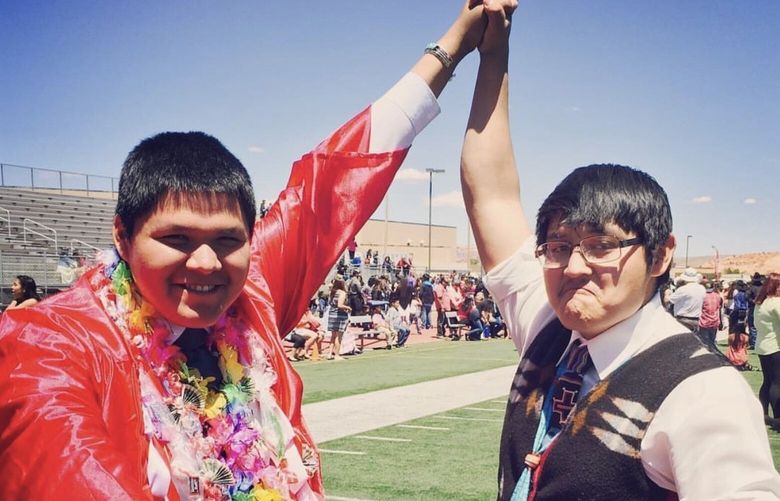 Felix Begay and Erick “Sonny” Tsosie at their 2017 graduation from Monument Valley High School.