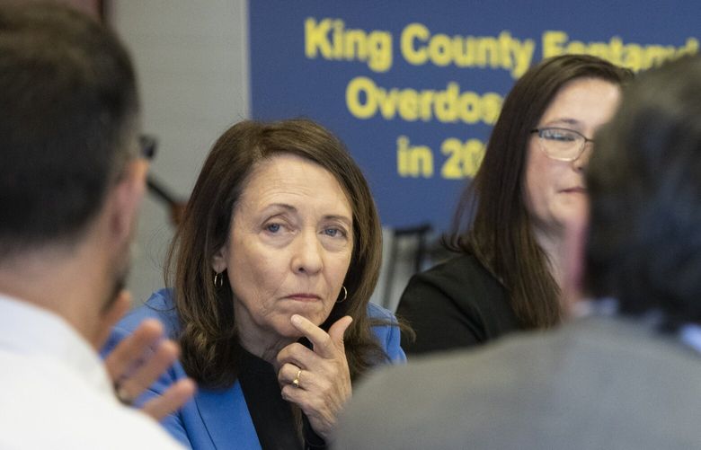 U.S. Senator Maria Cantwell listens to Brad Finegood (back to camera at left) with Seattle-King County Public Health as she holds a roundtable discussion with local leaders regarding the fentanyl crisis in Washington state Monday, July 24, 2023 at the Seattle Fire Department station at 400 S. Washington St.

Attendees include Seattle Mayor Bruce Harrell,  Seattle Fire Department Chief Harold Scoggins (at left), Evergreen Treatment Services CEO Steve Woolworth,
Director of the Center for Community-Engaged Drug Addiction, Epidemiology and Research (CEDEER) at UW’s Addictions, Drug & Alcohol Institute Dr. Caleb Banta-Green, Perigee Fund Senior Program Officer for Policy and Advocacy Jim Bialick, and  people with lived experience of fentanyl addiction


They all spoke about the state’s fentanyl crisis. Data released earlier this year by the Centers for Disease Control and Prevention (CDC) projects that the State of Washington experienced the single highest increase among U.S. states in reported drug overdose deaths from between February 2022 and February 2023, an increase of 21.42%.

 224522