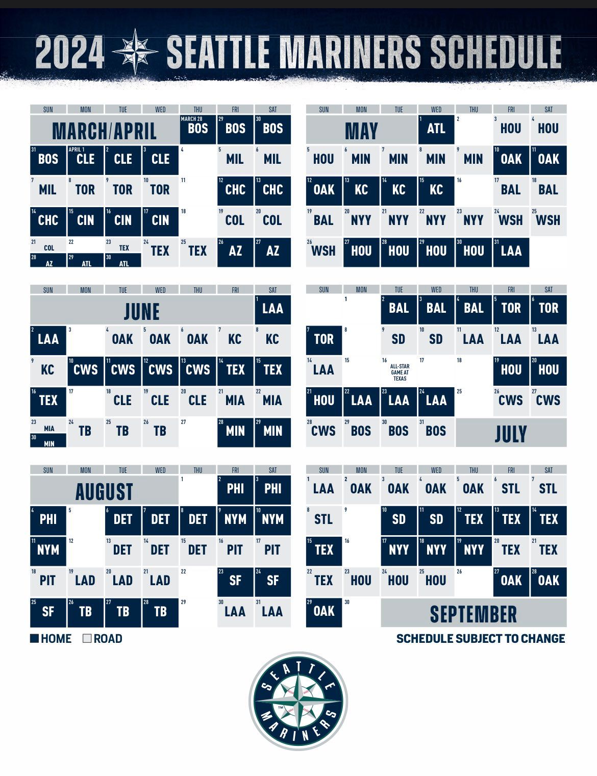 Heres a look at the Mariners 2024 MLB schedule The Seattle Times