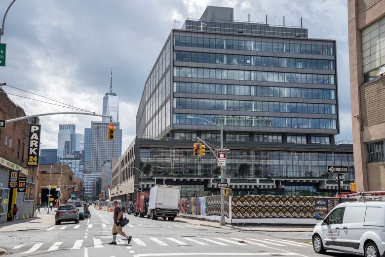St. John’s Terminal, right, which Google plans to open in 2024 as a new campus, in New York, Aug. 31, 2022. After years of steady growth, many technology companies are laying off workers and giving up millions of square feet of office space in New York. (Tony Cenicola / The New York Times)