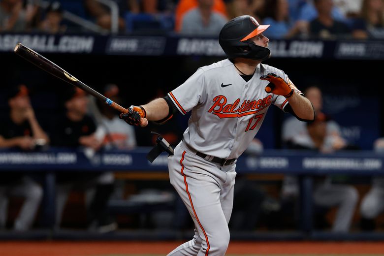 Baltimore Orioles relief pitcher Felix Bautista, right, celebrates