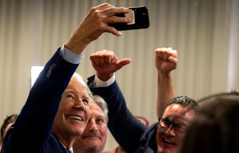 **EMBARGO: No electronic distribution, Web posting or street sales before TUESDAY 03:01 A.M. ET AUG. 1, 2023. No exceptions for any reasons. EMBARGO set by source.** President Joe Biden greets well-wishers at an event touting his administration’s economic policies and progress, at Auburn Manufacturing Inc., Auburn, Maine on Friday, July 28, 2023. A look at how President Joe Biden is faring with Democratic support and the upcoming elections, according to a New York Times/Siena College poll. (Desiree Rios/The New York Times) XNYT0730 XNYT0730