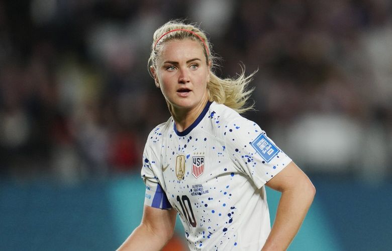 United States’ Lindsey Horan follows play during the first half of the FIFA Women’s World Cup Group E soccer match between Portugal and the United States at Eden Park in Auckland, New Zealand, Tuesday, Aug. 1, 2023. (AP Photo/Abbie Parr)