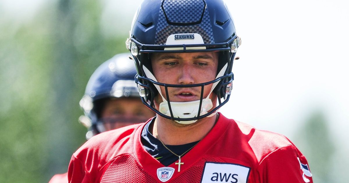 Seattle Seahawks quarterback Drew Lock (2) looks on before an NFL