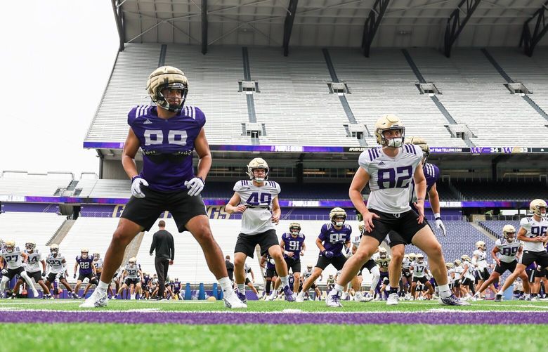 Washington Huskies warmup Sunday morning at Huskies Stadium in Seattle, Washington on August 6, 2023. 224587