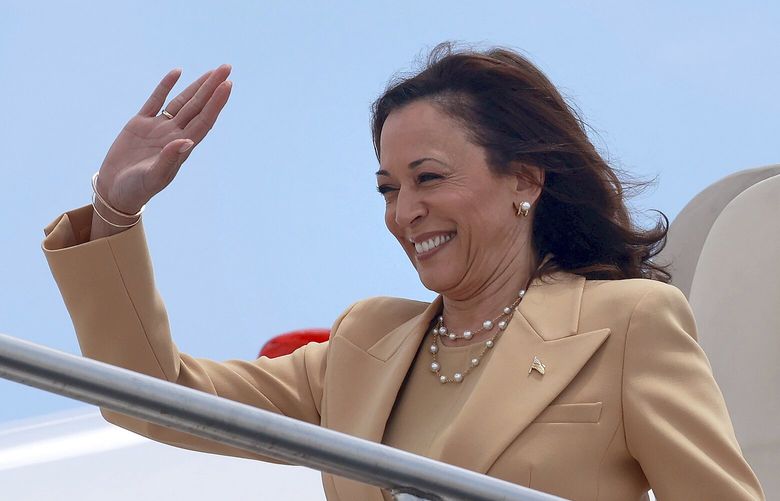 Vice President Kamala Harris arrives at Orlando International Airport ahead of attending the 20th Quadrennial Convention of the Women’s Missionary Society of the African Methodist Episcopal (AME) Church, Tuesday, Aug. 1, 2023. The gathering at the Orange County Convention Center in Orlando is hosting 3,000 delegates from 39 countries. (Joe Burbank/Orlando Sentinel via AP) FLORL202 FLORL202