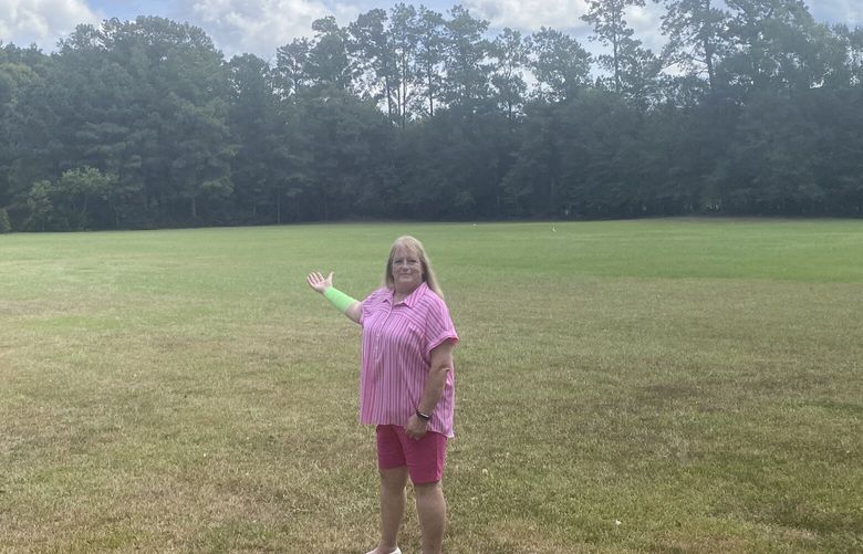 In an undated photo she provided, Peggy Jones shows the lawn in Silsbee, Texas, where she was attacked by a snake and a hawk in an improbably occurrence last month. An encounter with the two creatures on her six-acre property in Texas left Peggy Jones with bruises and gashes. (Peggy Jones via The New York Times) — NO SALES; FOR EDITORIAL USE ONLY WITH NYT STORY SNAKE HAWK ENCOUNTER BY CHANG CHE FOR AUG. 9, 2023. ALL OTHER USE PROHIBITED. — XNYT0401 XNYT0401